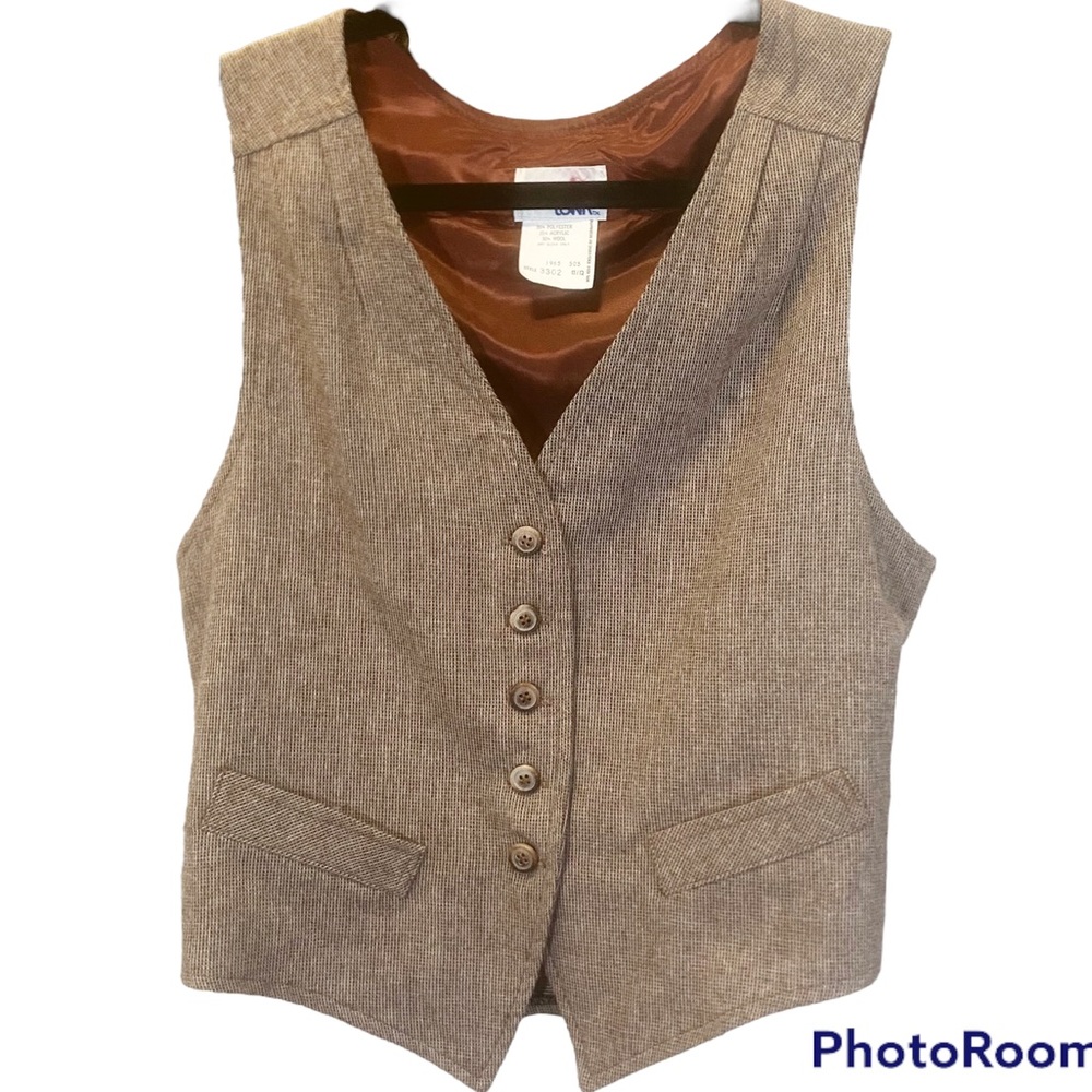 COLLEGE TOWN - 1970s Brown Tweed Button Down Vest - Size 11/12